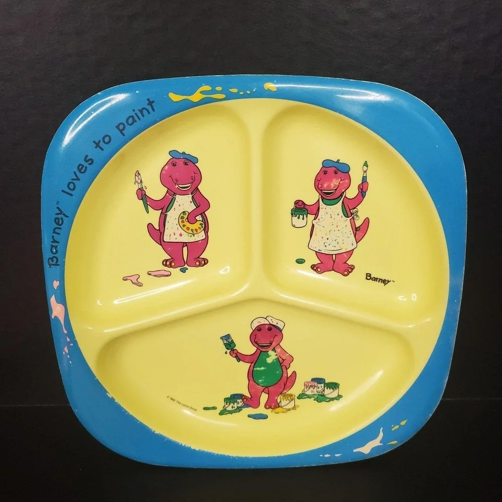 Selandia Vintage Barney The Dinosaur Divided Melamine Plate 3 Sections